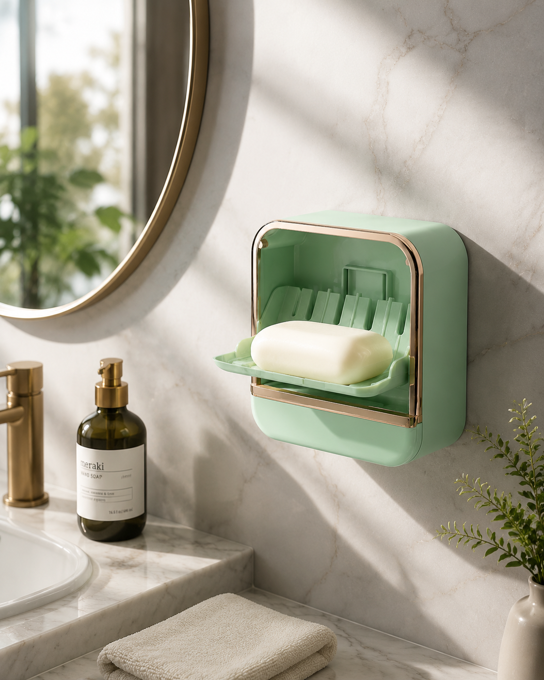Imported Luxury Wall-Mounted Soap Box with Drip Tray - No Drilling
