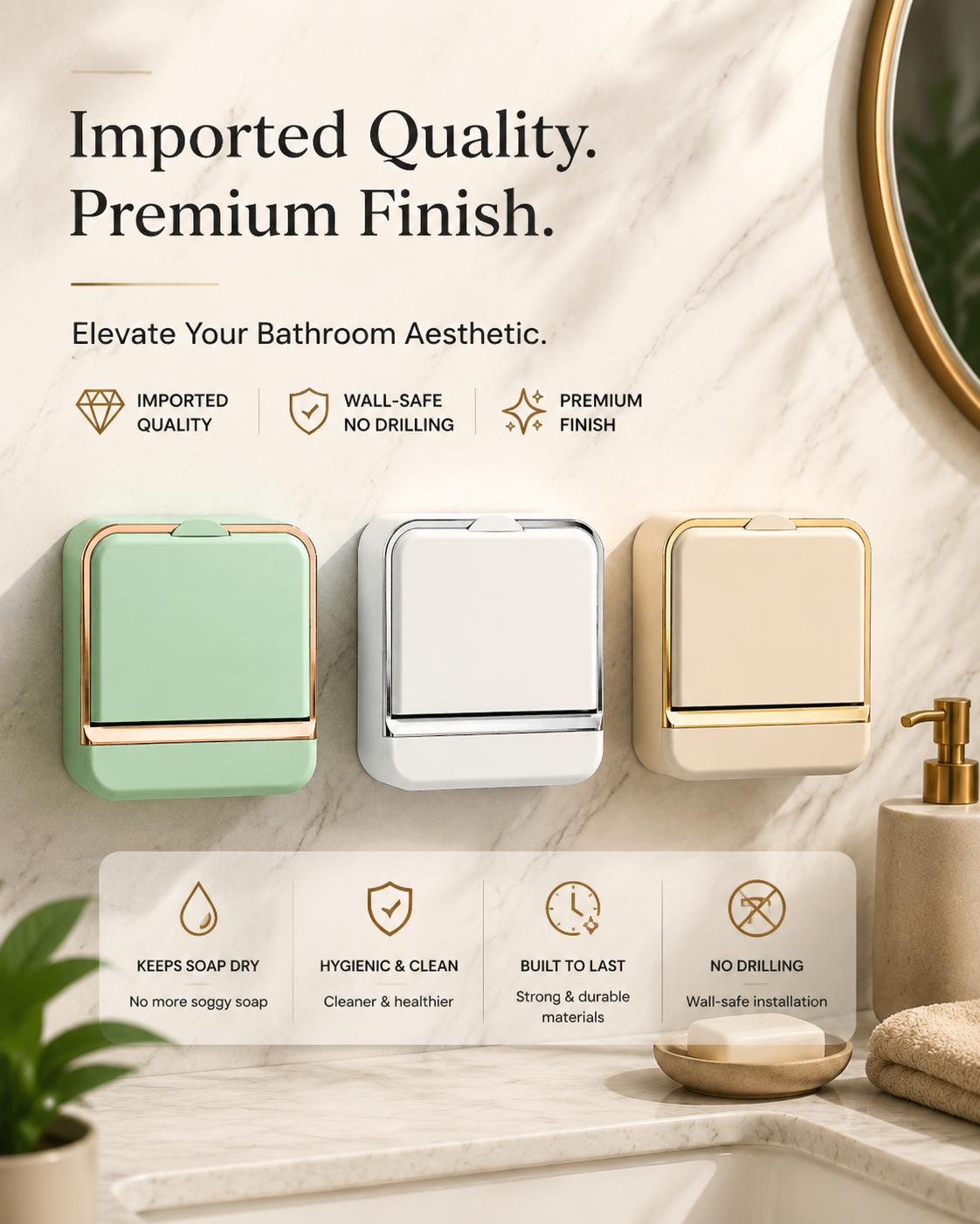 Imported Luxury Wall-Mounted Soap Box with Drip Tray - No Drilling