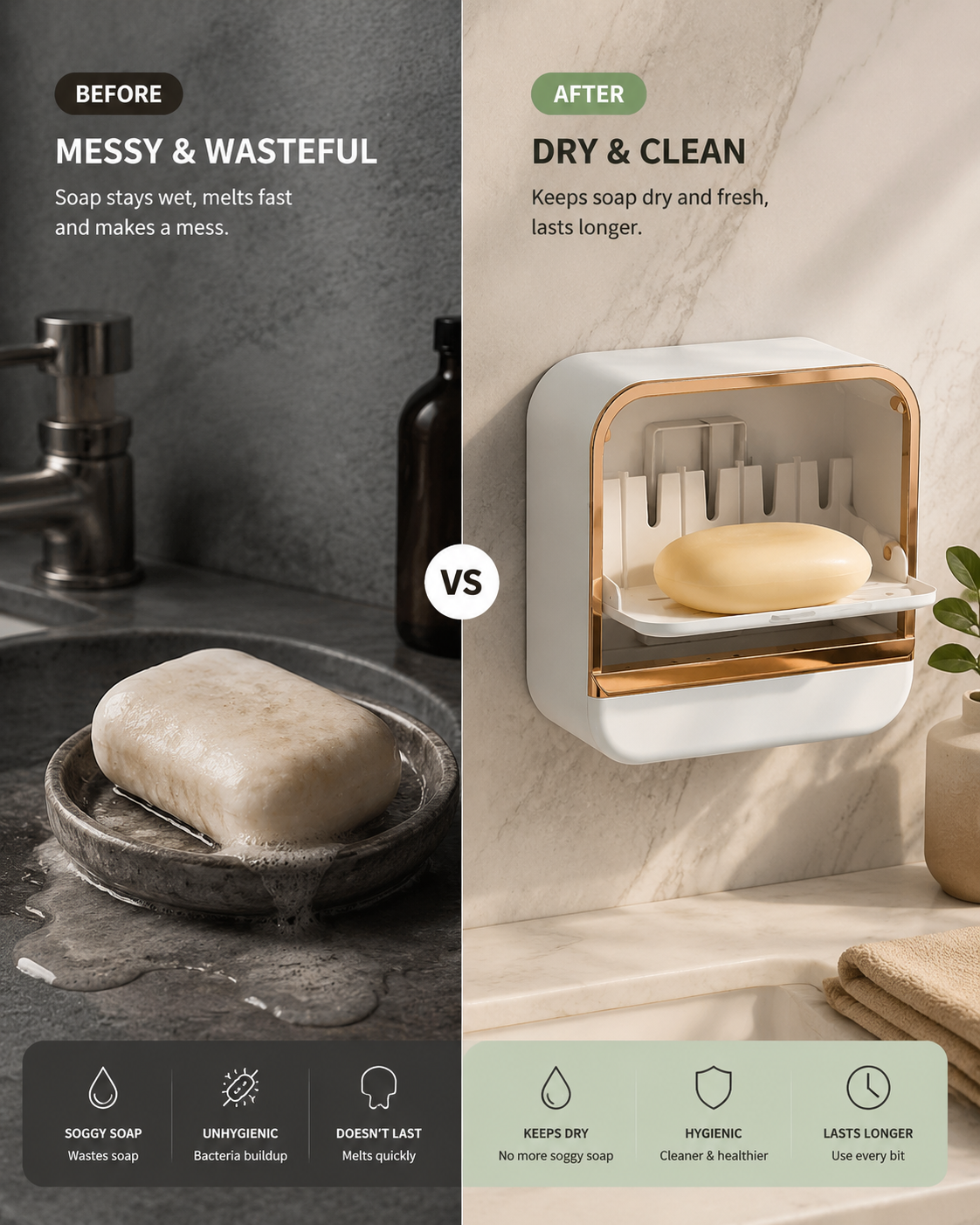 Imported Luxury Wall-Mounted Soap Box with Drip Tray - No Drilling