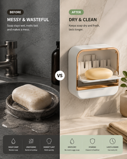 Imported Luxury Wall-Mounted Soap Box with Drip Tray - No Drilling