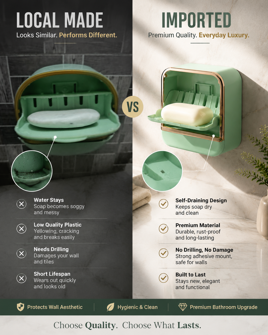 Imported Luxury Wall-Mounted Soap Box with Drip Tray - No Drilling